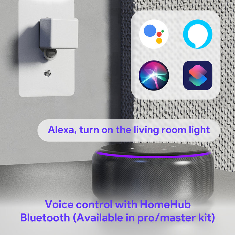 Fingerbot Plus controlling a wall switch with voice assistant support through HomeHub